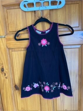 Blueberi Boulevard Black Corduroy Girls Dress with Hot Pink Stitching